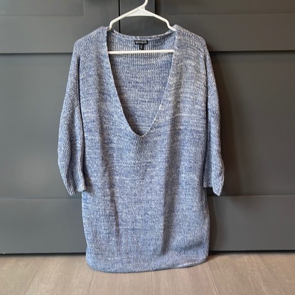 Express Blue Knit V Neck Sweater - Picture 1 of 4